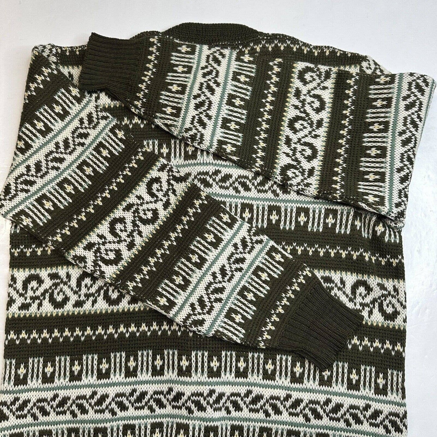 Vintage Jersild Wool Cardigan M/L Olive Green Fair Isle Button Front Sweater EUC