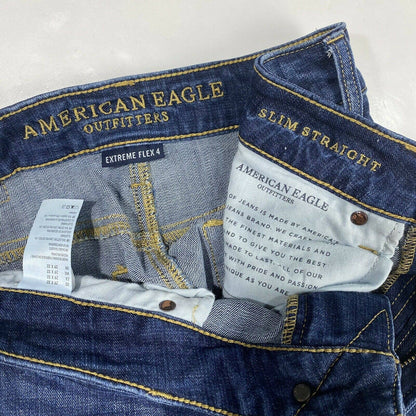 American Eagle Slim Straight Sz 29 Mens Extreme Flex 4 Denim Jeans Holes EUC