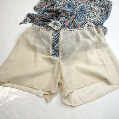 Elevenses Wide Leg Pants Sz 0 Seaflower Pattern Sheer Flowy Boho Anthropologie