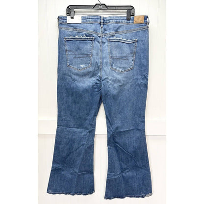 American Eagle Super Hi-Rise Flare Jeans 18 Stretch Blue Denim Distressed NEW