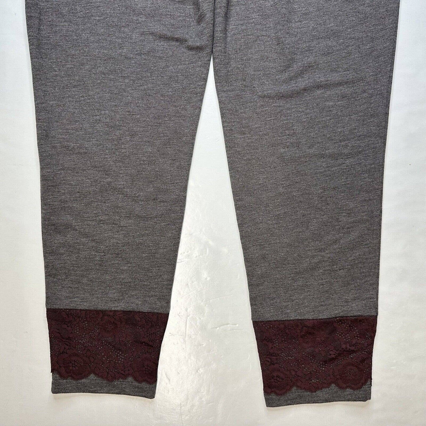 Logo Lounge Skinny Pants Sz Large Gray Pull On Stretch Soft Casual Lace Hem