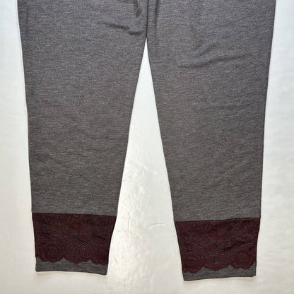 Logo Lounge Skinny Pants Sz Large Gray Pull On Stretch Soft Casual Lace Hem