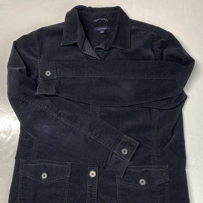 Lands End Corduroy Jacket 14 Womens Black Button Up Shacket Long Sleeve Pockets