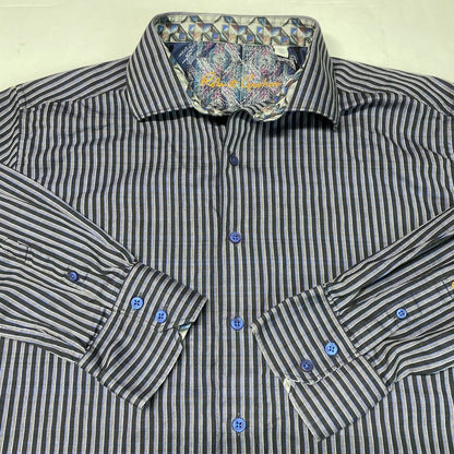 Robert Graham Classic Fit Button Up Shirt Mens XL Blue/Black Striped Long Sleeve