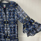 Vince Camuto Mini Dress Sz 6 Navy Blue Floral Tiered Ruffled Sleeve Tassels NEW