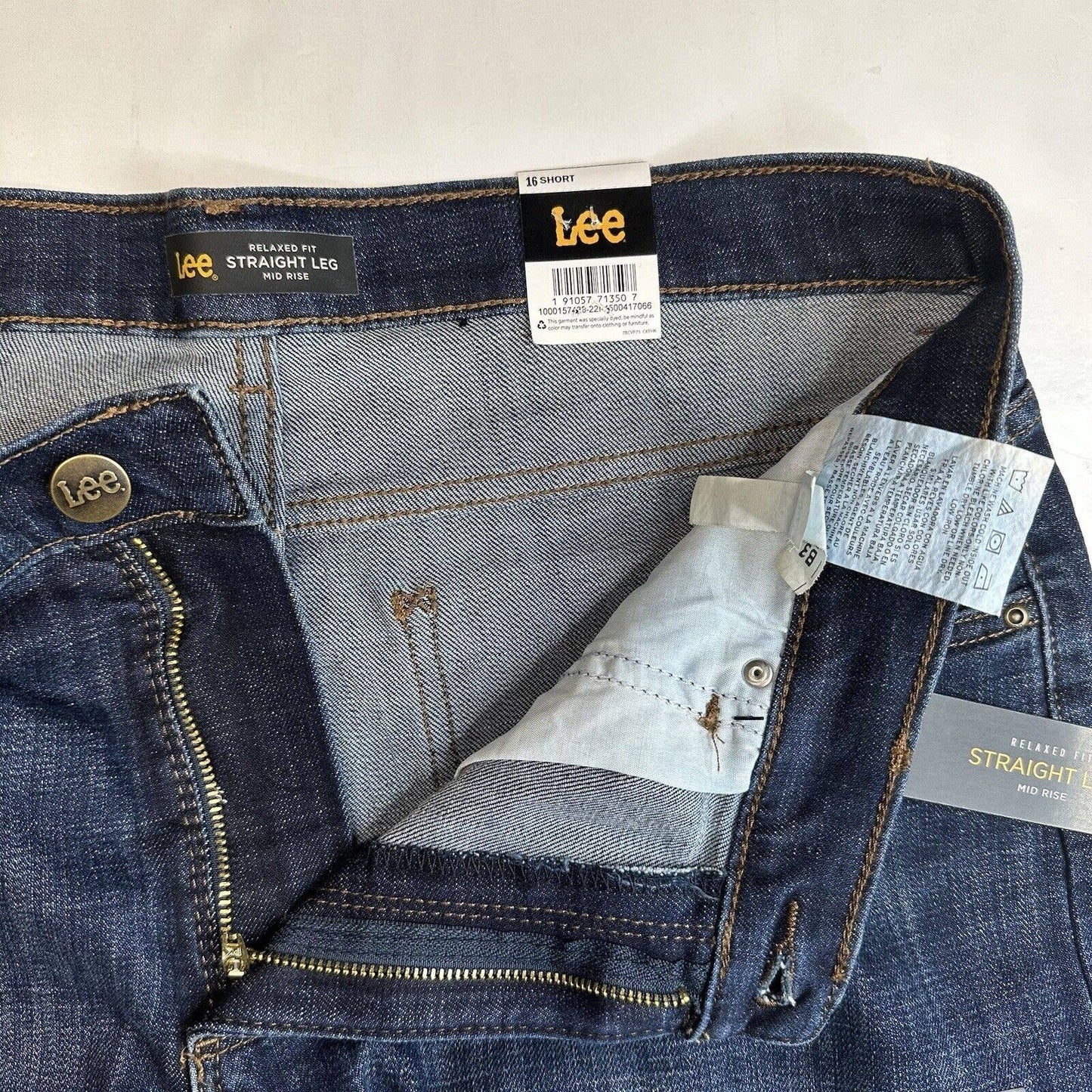 LEE Relaxed Fit Straight Leg Jeans Womens 16 Short Midrise Blue Denim Dark NEW