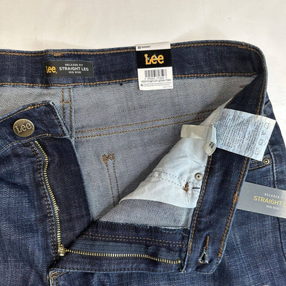 LEE Relaxed Fit Straight Leg Jeans Womens 16 Short Midrise Blue Denim Dark NEW