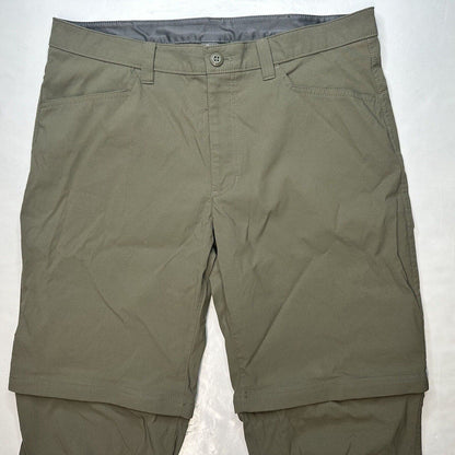 Eddie Bauer Convertible Tech Pants Mens 36 Green Nylon Hiking Zip Off Shorts