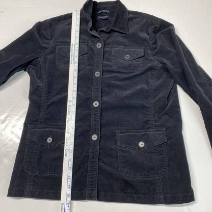 Lands End Corduroy Jacket 14 Womens Black Button Up Shacket Long Sleeve Pockets