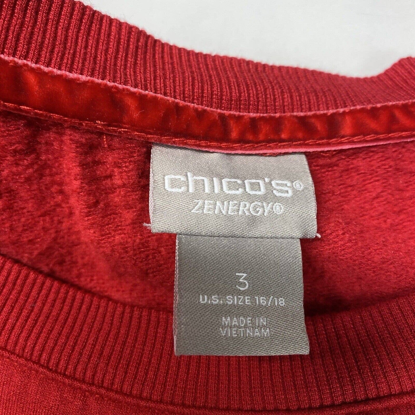 Chicos Zenergy Soft Sweatshirt Tunic Top Sz 3 (XL) Red Long Sleeve Side Zippers