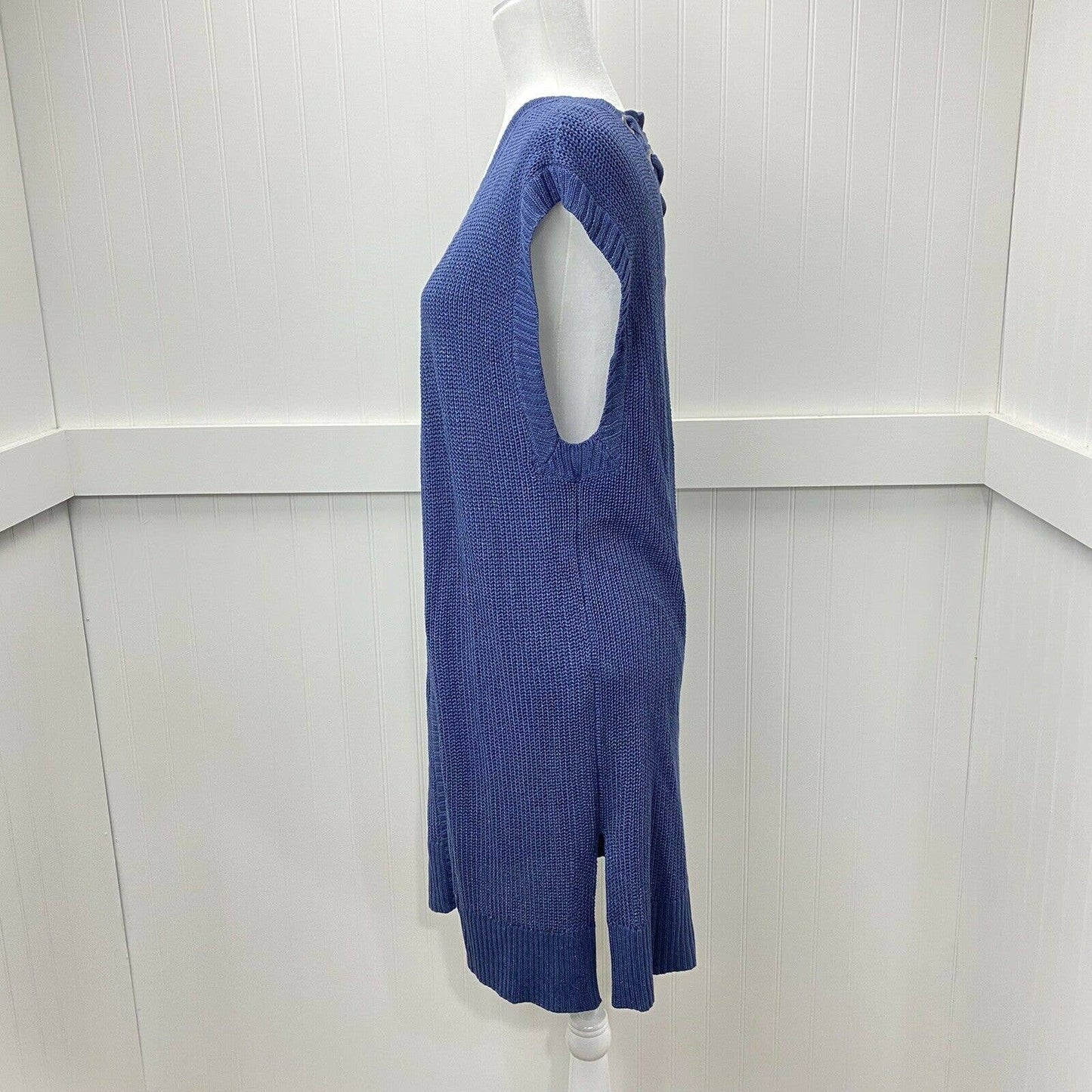 Chico's Open Front Long Cardigan Sz 2 (US 12/Large) Blue Periwinkle Sleeveless