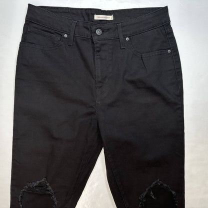 Levis 721 High Rise Skinny Jeans Womens 31 Black Denim Ripped Distressed Holes