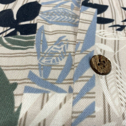 Island Blue Hawaiian Silk Blend Button Up Shirt Sz Large Beige Short Sleeve