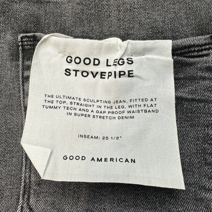 Good American Good Legs Stove Pipe Jeans 14/32 High Rise Gray Black Denim NEW