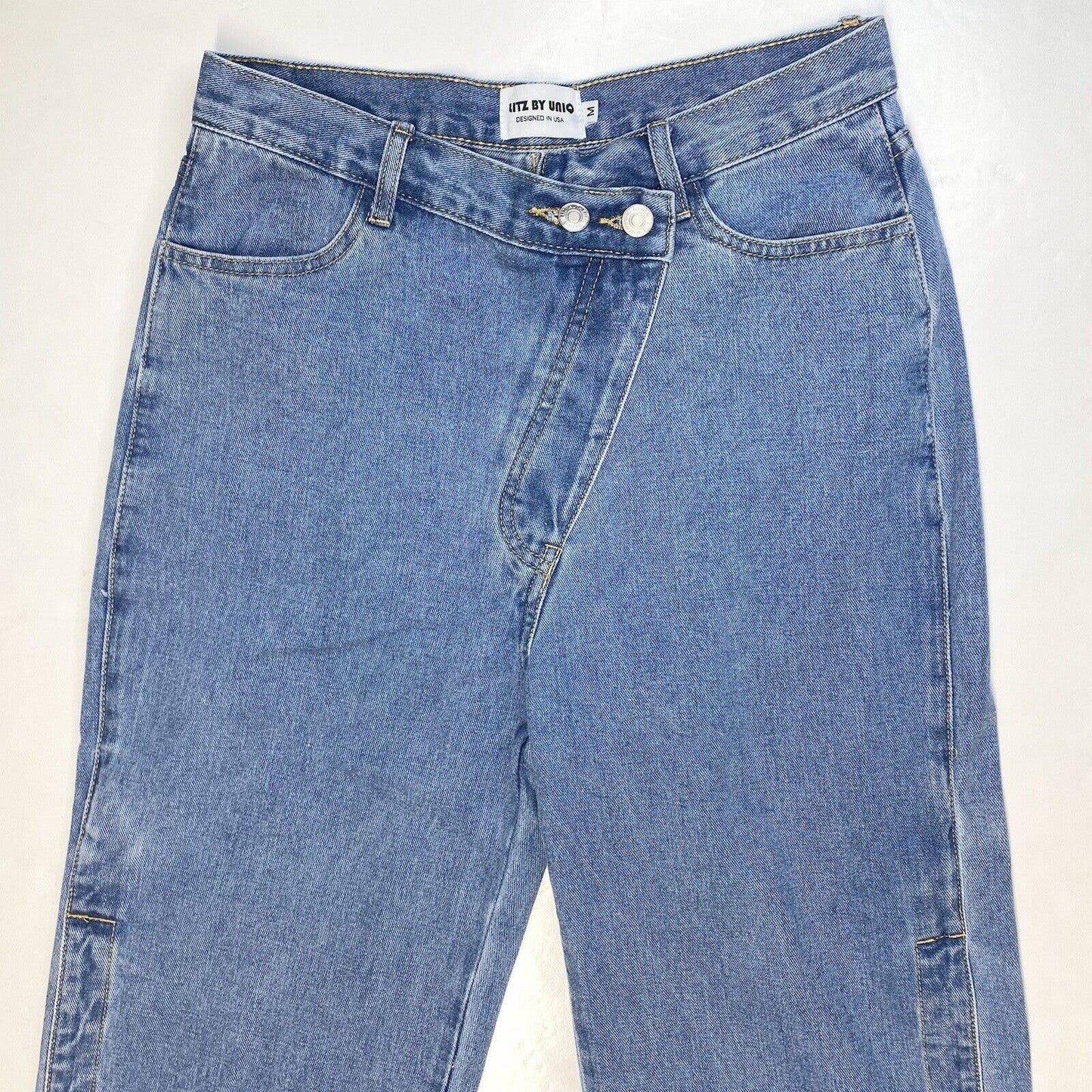 Litz by Uniq Wide Relaxed Jeans Med (28"Waist) Crossover Button Fly Open Sides