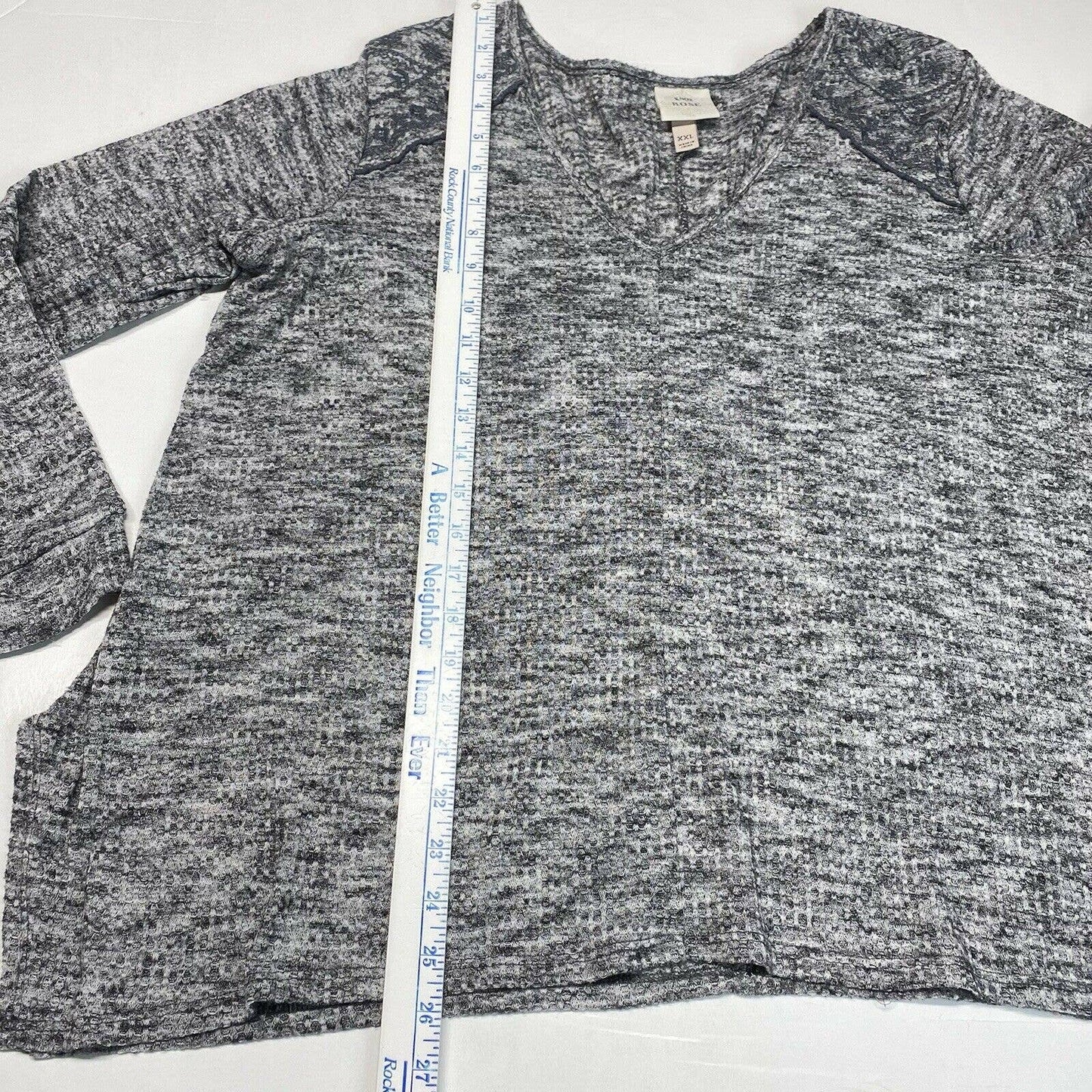 Knox Rose V-Neck Waffle Knit Top XXL Gray Long Sleeve Soft Stretchy Shirt EUC