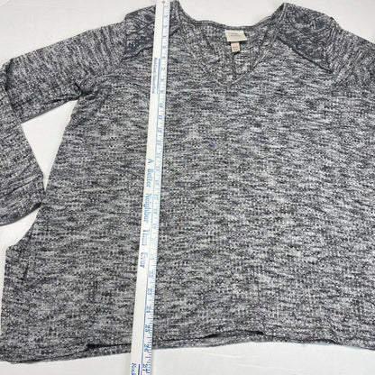 Knox Rose V-Neck Waffle Knit Top XXL Gray Long Sleeve Soft Stretchy Shirt EUC