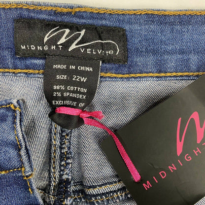 Midnight Velvet Bootcut Flare 22W Hi-Rise Denim Jeans Gold Sequins Plus Size NWT