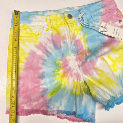 Judy Blue Tie Dye Rainbow Short Sz Small Stretch Denim Raw Hem Fray Colorful NEW