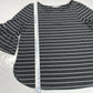 Green Envelope Striped 3/4 Bell Sleeve Top 1X Gray/White Stretch Jersey Knit EUC