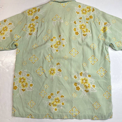 Tommy Bahama 100% Silk Button Up Shirt Sz Large Green Floral Short Sleeve *Spot