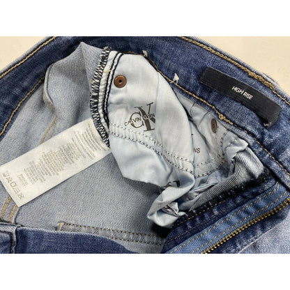 Calvin Klein Sz 6 Womens Hi-Rise Denim Blue Jean Shorts Raw Hem Stretch 12.5”L