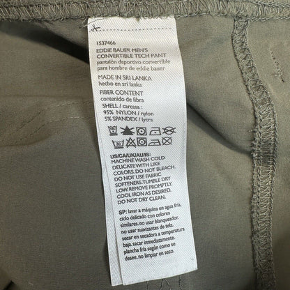 Eddie Bauer Convertible Tech Pants Mens 36 Green Nylon Hiking Zip Off Shorts