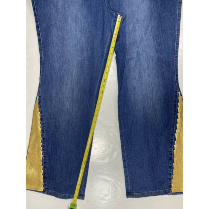 Midnight Velvet Bootcut Flare 22W Hi-Rise Denim Jeans Gold Sequins Plus Size NWT