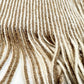Chicos Cowl Neck Poncho OS Beige/Tan Metallic Striped Knit Sweater Fringe NEW