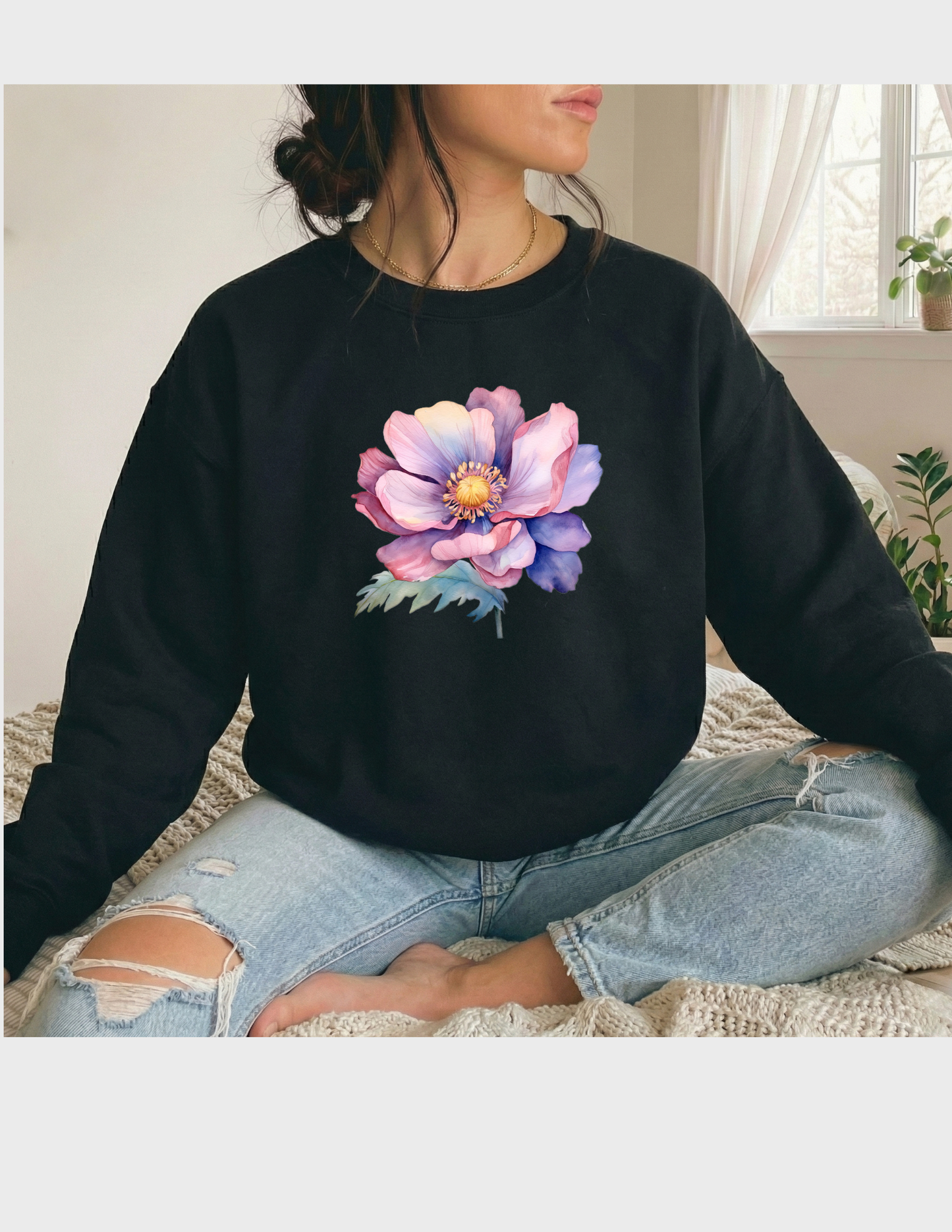 Watercolor Flower Graphic Tee T-shirt or Sweatshirt ADULT Unisex Hoodie / Crewneck Botanical Floral Nature Art Boho Gift