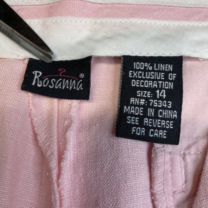 Rosanna Linen Wide Leg Crop Pant 14 (32"Waist) Pink Embroidered Monkeys Tropical