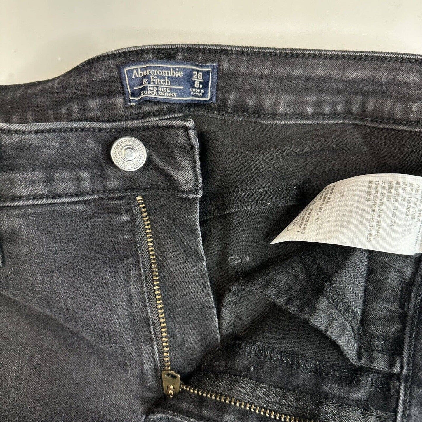 Abercrombie Fitch Midrise Super Skinny Jeans 28/6 Stretch Black Denim Ankle