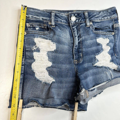 American Eagle Hi-Rise Shortie 8 Next Level Stretch Denim Jean Distressed EUC
