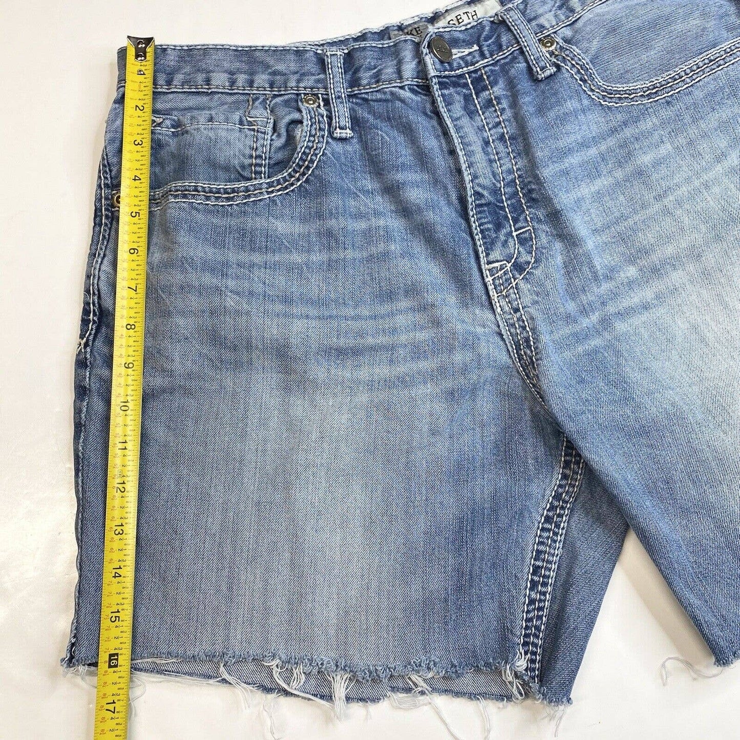 BKE Buckle Seth Cut Off Shorts Mens 36 Denim Blue Jean Short Distress Light Wash