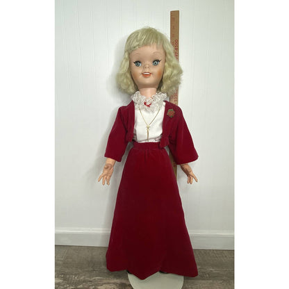 Walt Disney Productions 1960’s Uneeda Pollyanna 32” Doll w/ Red Velvet Outfit