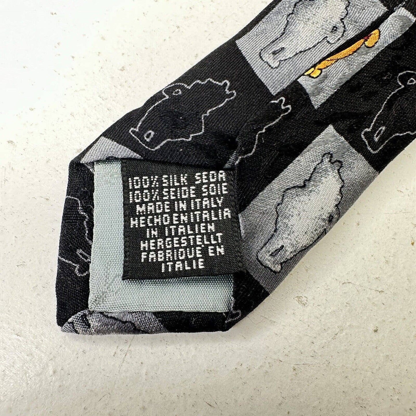 Men’s 100% Silk Winnie The Pooh Black Dress Tie Made In Italy