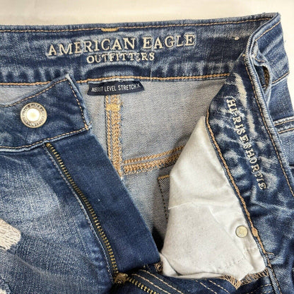 American Eagle Hi-Rise Shortie 8 Next Level Stretch Denim Jean Distressed EUC