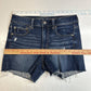 American Eagle Hi-Rise Shortie Sz 8 Super Super Stretch Denim Blue Jean Distress