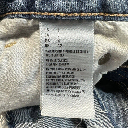 American Eagle Hi-Rise Shortie 8 Next Level Stretch Denim Jean Distressed EUC