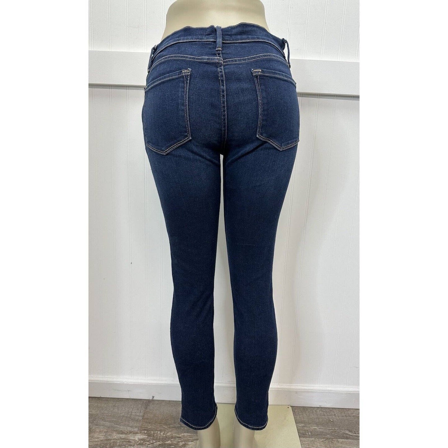 Frame Le Skinny De Jeanne Jeans 29 Midrise Stretch Denim Blue Split Hem *Hole