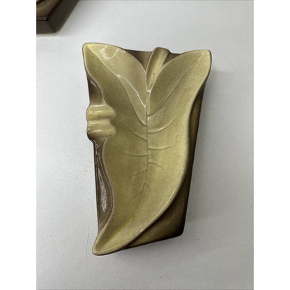 Pair Of Vintage Mid Century Modern Ceramic Leaf Ashtrays 1950s 1960s Atomic Age