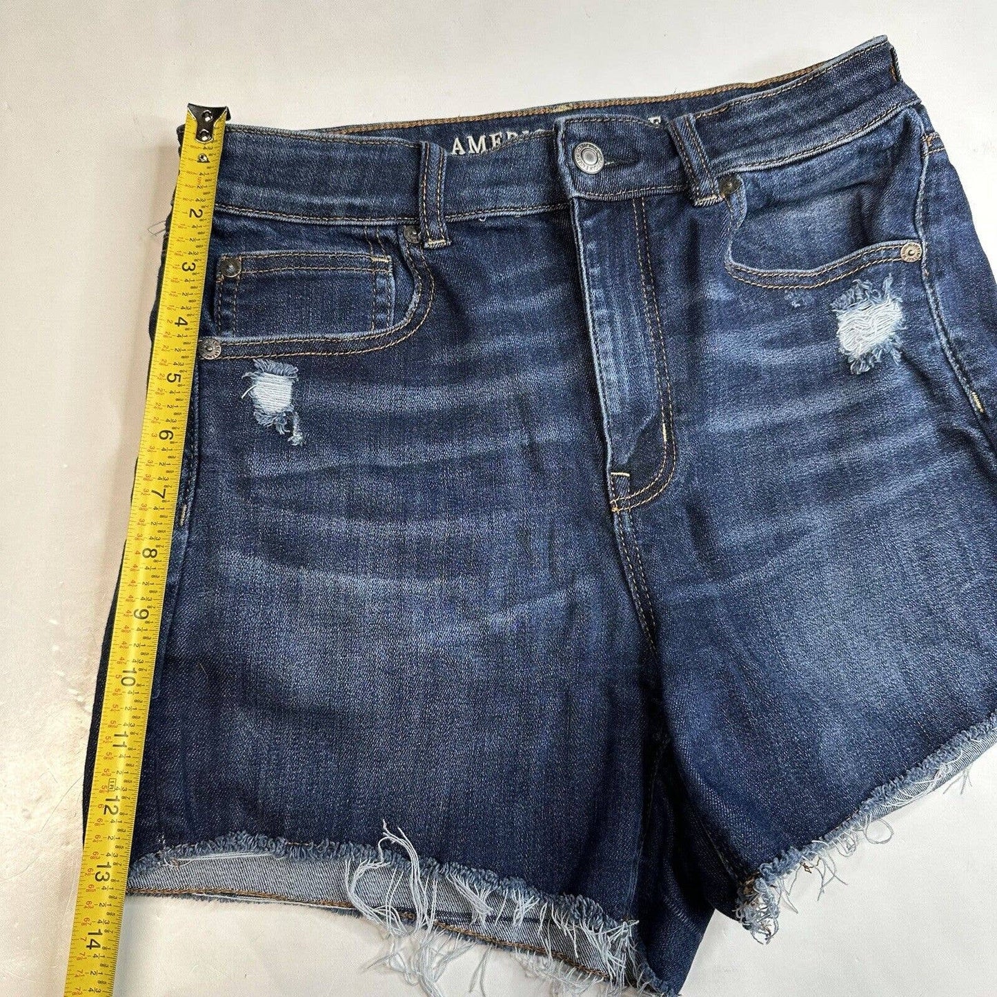 American Eagle Super Hi-Rise Shortie 8 Next Level Stretch Denim Jean Distressed