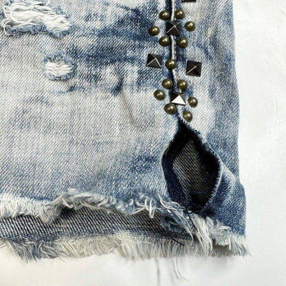 American Eagle Shortie 8 Acid Wash Denim Jean Shorts Distressed Studded *Flaw