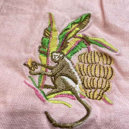 Rosanna Linen Wide Leg Crop Pant 14 (32"Waist) Pink Embroidered Monkeys Tropical