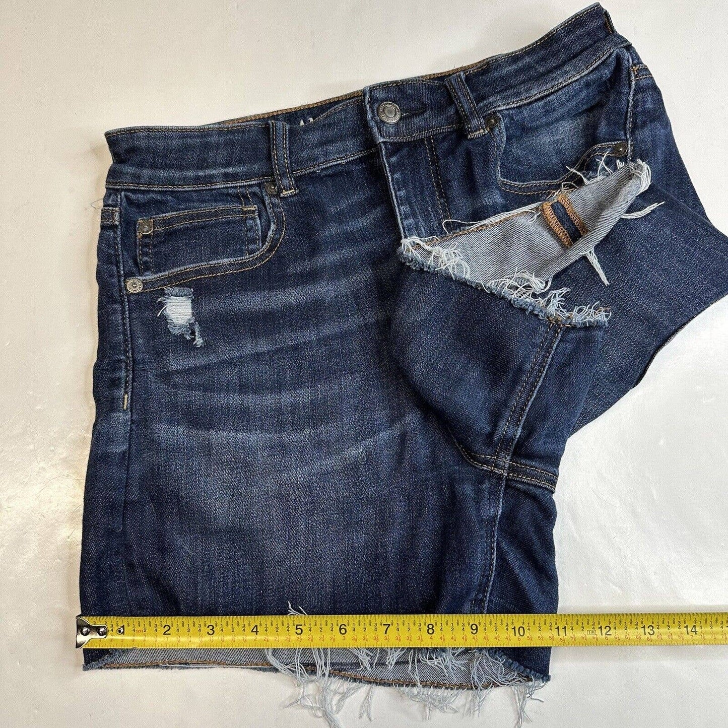 American Eagle Super Hi-Rise Shortie 8 Next Level Stretch Denim Jean Distressed