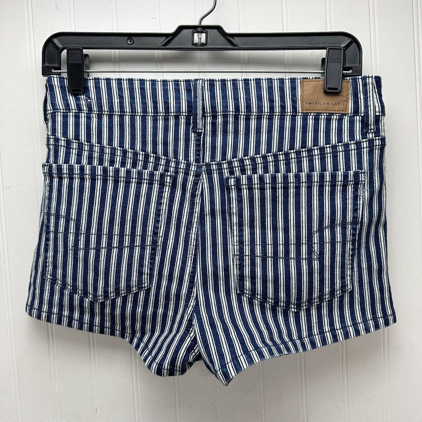 American Eagle Hi-Rise Shortie 6 Next Level Stretch Denim Jean Blue/White Stripe