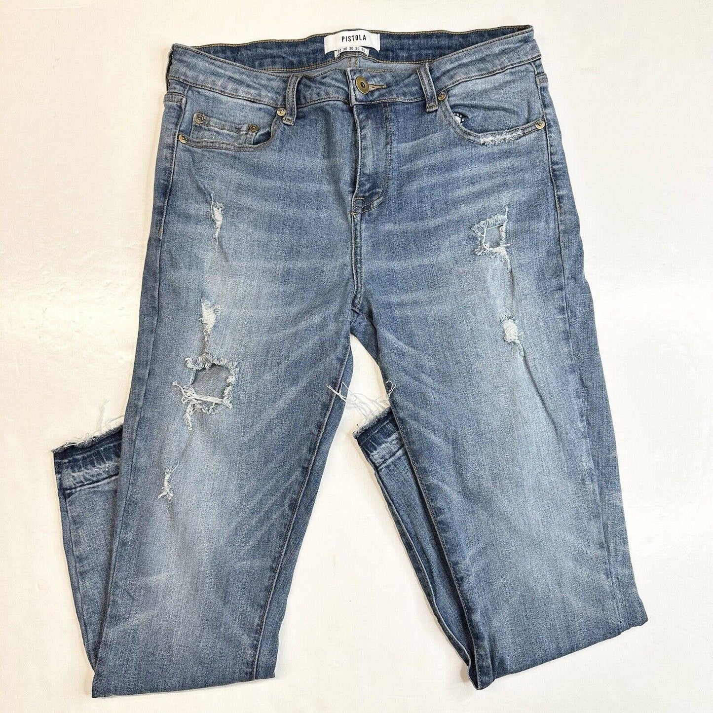 Pistola Audrey Crop Skinny Jeans Sz 30 Denim Blue Ankle Jean Distressed Holes