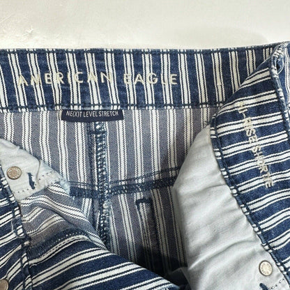 American Eagle Hi-Rise Shortie 6 Next Level Stretch Denim Jean Blue/White Stripe