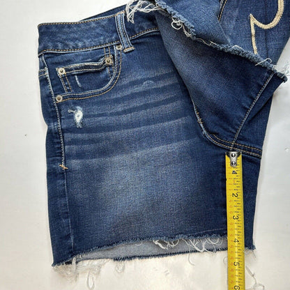American Eagle Hi-Rise Shortie Sz 8 Super Super Stretch Denim Blue Jean Distress
