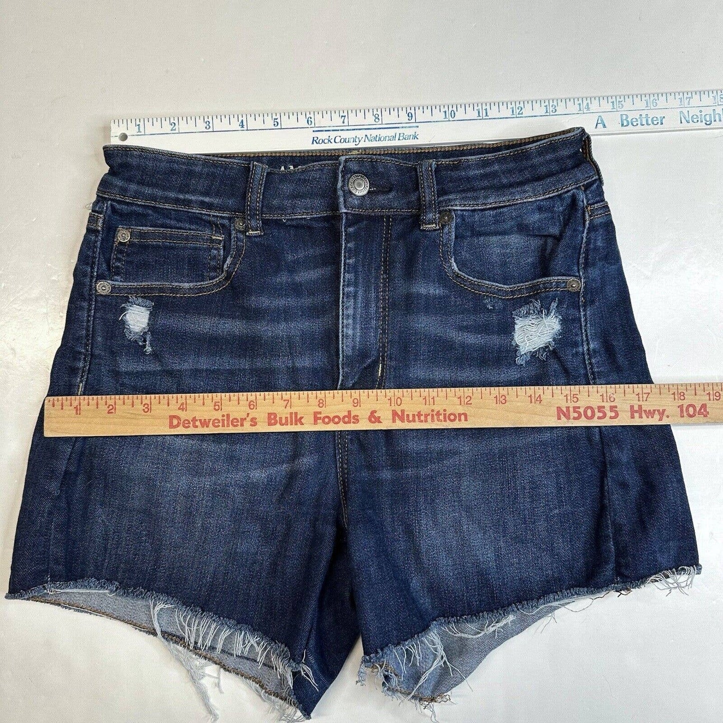 American Eagle Super Hi-Rise Shortie 8 Next Level Stretch Denim Jean Distressed